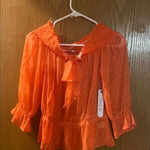Chic Orange Blouse with Tie-Neck